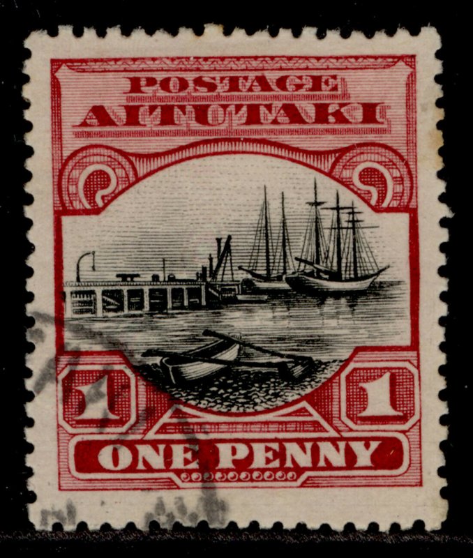 COOK ISLANDS - Aitutaki GV SG25, 1d black & dull carmine, USED. Cat £17.