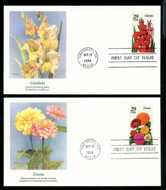 US 2829-2833a booklet Garden Flowers PB set of 6 UA Fleetwood cachet FDC