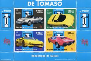 Guinea Cars Stamps 1998 MNH De Tomaso Mangusta Guara Pantera GTS 4v M/S