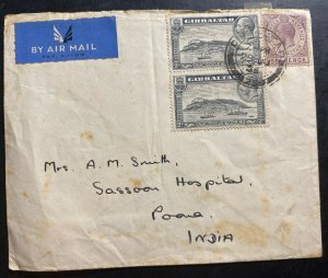 1946 Gibraltar Airmail Cover To Sassoon Hospital Poona India