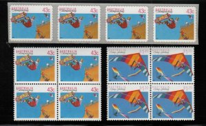 1990 Australia SPORTS III  3 different, MNH blocks of 4 & self adhesive