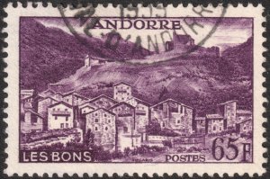 Andorra (French) #140  Used - 65fr purp Village of Les Bons (1958)