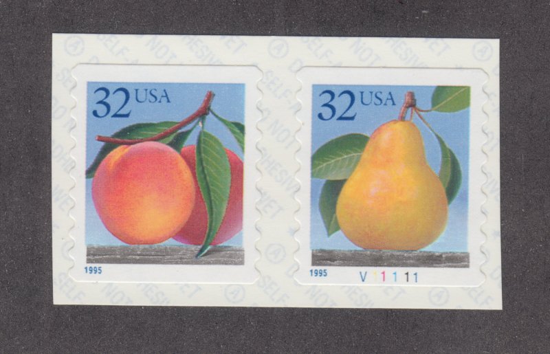 US Sc 2495Ab MNH. 1995 32c Fruit Coil Pair with Plate Number, VF