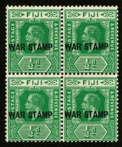 ES-1385 FIJI 1916 WAR TAX STAMPS KGV SCOTT MR1 1/2p GREEN BLOCK MNH $14