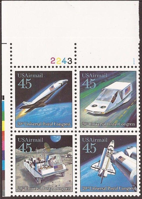 US Stamp - 1989 45c UPU Futuristic Mail Delivery - PB 4 Stamps #C122-5