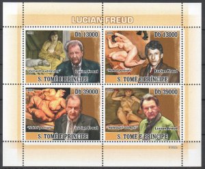 O0211 2009 Sao Tome & Principe Erotic Art Nude Paintings Lucian Freud 1Kb Mnh