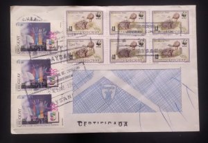 D)1994, URUGUAY, LETTER WITH 3 STAMPS XXX ANNIVERSARY OF TELEVISION CHANNEL 5,