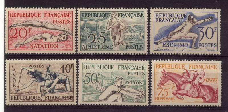 FRANCE MLH STAMP Sc #700-705 sports Horse swimming  Fencing Rowing CV$55