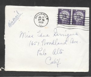 Just Fun Cover #1035 on BELLEVILLE ILL. JUL/11/1955 Airmail Cover (my4825)