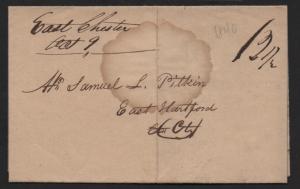 STAMPLESS US COVER East Chester NY Oct 9 1840 12-1/2 M/S To East Hartford CT