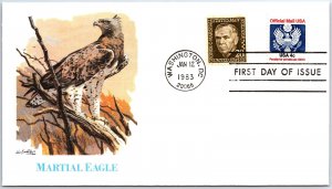 US FIRST DAY COVER 4c OFFICIAL AND 20c VALUE FLEETWOOD Martial Eagle Cachet 1983
