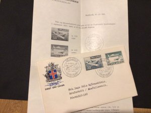 Iceland 1959 Airplanes first day issue postal cover Ref 60336