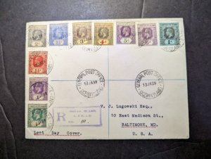 1939 Registered Gilbert and Ellice Island Cover Ocean Island to Baltimore MD USA