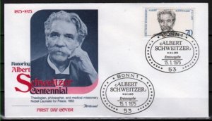 Germany, Scott cat. 1160. Dr. Albert Schweitzer issue. First day cover.