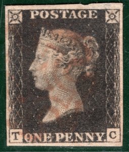 GB PENNY BLACK 1840 QV Stamp SG.2 1d Plate 8 (TC) Used Red MX Cat £525 HPR31
