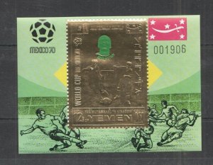 Nw0075 Imperf Yemen Gold World Cup Mexico 1970 Football Overprint Riva Bl Mnh