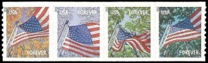 (F) USA #4770-4773 4773a Flag for All Seasons coil strip of 4 Forever Stamps MNH