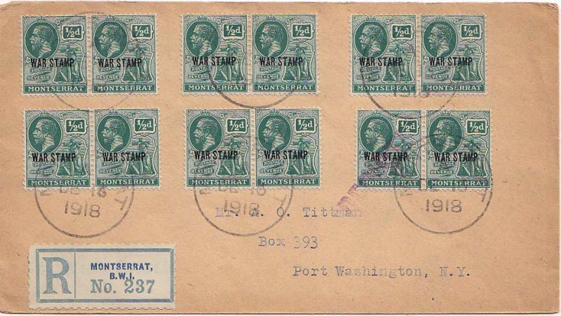 Montserrat 1/2d KGV Symbol of the Colony Overprinted War Stamp in red (8) 191...