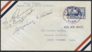 1947 Pilot Signed Cover Regina AMF to Swift Current SASK Flight AAMC #4715x