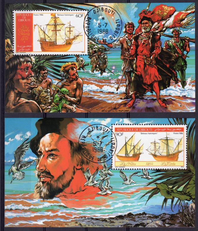 Djibouti 1986 Mi.#Block 124A/125A COLUMBUS AND HIS SHIPS 2 S/S Perf.Fine Used