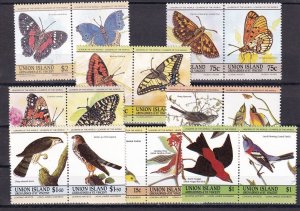 SA18i Union Island, Grenadines of St Vincent 1985 Butterflies, Birds mint pairs