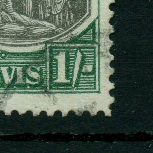 St. Kitts Nevis 1/ one shilling used 75ba BREAK IN VALUE TABLET frame Cat$110pds