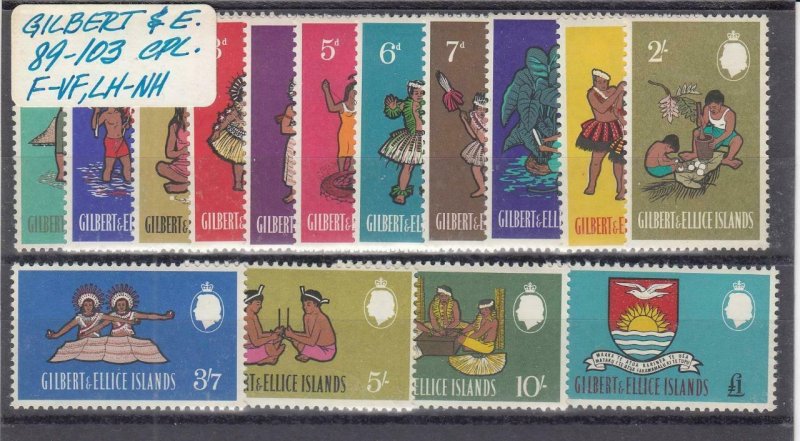 GILBERT & ELLICE ISLANDS (MM128) # 89-103 FVF-MNH/LH  ISLAND DESIGNS CV $17