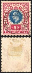 Natal SG140 5/- Postage Revenue Cat 15 pounds 7 Nov 1902 Pietermaritzburg Pmk