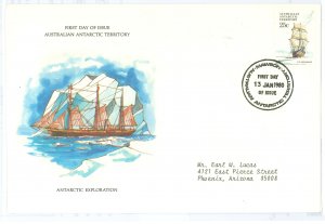 Australian Antarctic Territory L45 1980 Antarctic Exploration, ships, addressed, Postal Commerative Society FDC