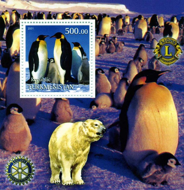 Turkmenistan 2001 Penguins Lions & Rotary International s/s Perforated mnh.vf