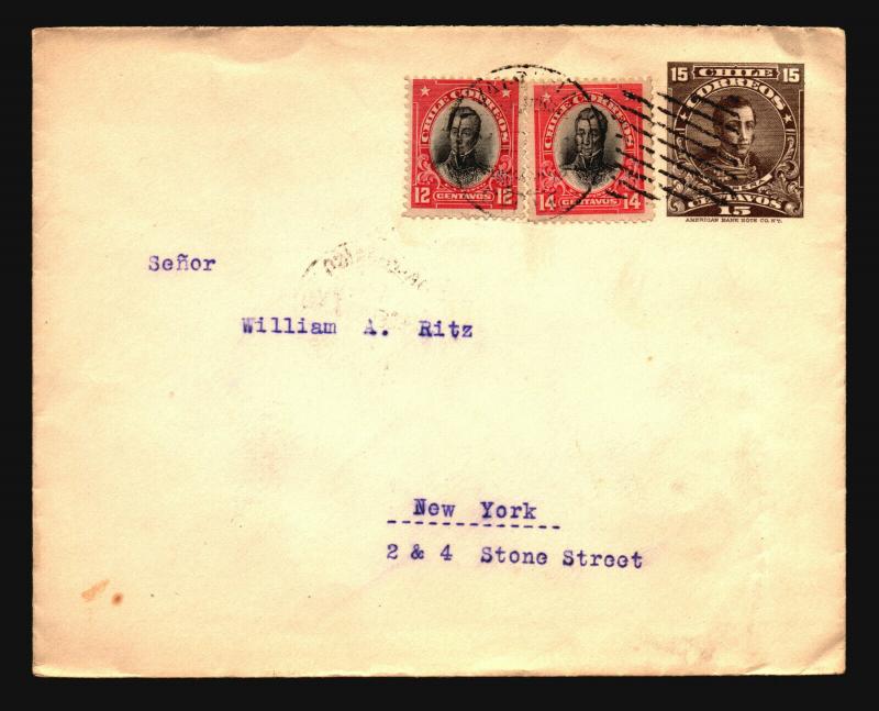 Chile 1923 Uprated Stationery Cover to NY (II) - Z14677