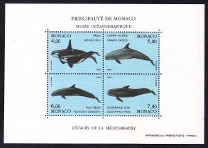 Monaco 1898 MNH 1994 Marine Mammals Sheet of 4 Different VF