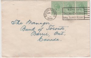 BAHAMAS cover postmarked Nassau, 4 April 1934 - the 1½ d rate to Canada