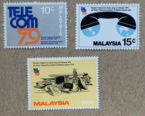 Malaysia 1979 Telecommunications, MNH. Scott 201-203, CV $1.45. SG 206-208