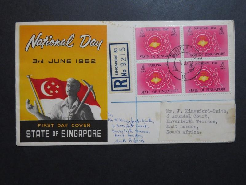 Singapore 1962 National Day FDC to South Africa - Z8639