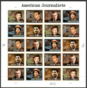 American Journalists Sheet of Twenty 42 Cent Postage Stamps Scott 4248-52