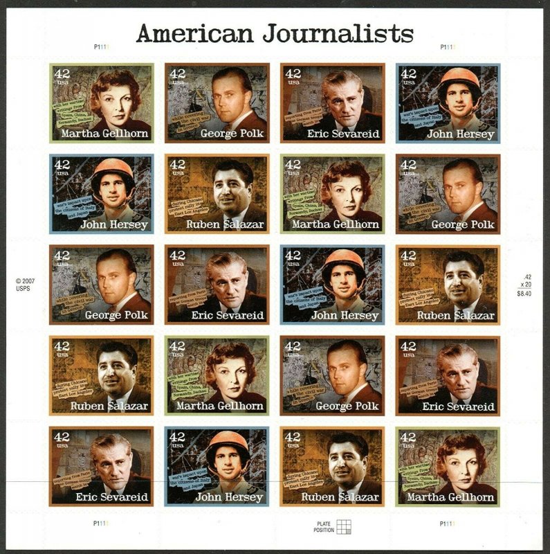 American Journalists Sheet of Twenty 42 Cent Postage Stamps Scott 4248-52