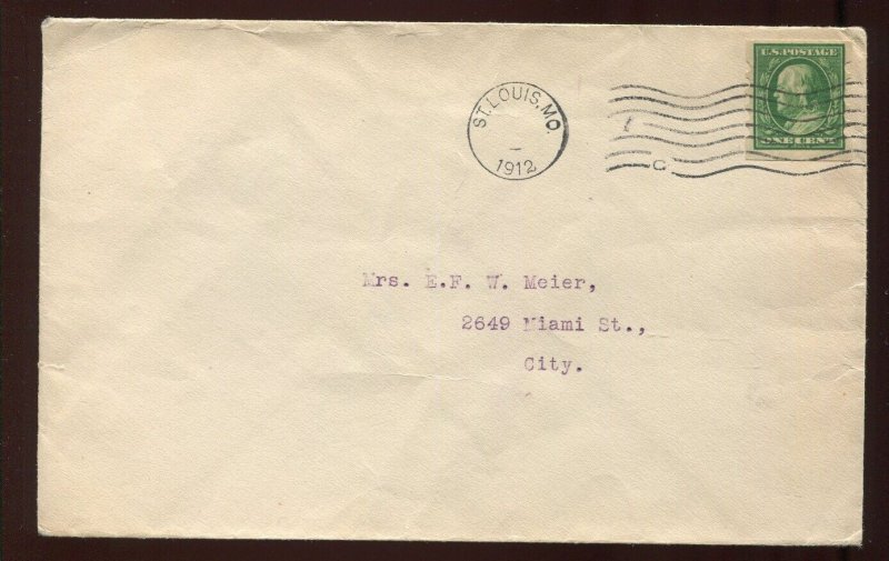 383 MAILOMETER TYPE IV USED ON 1912 THIRD CLASS LOCAL ST LOUIS COVER 929M