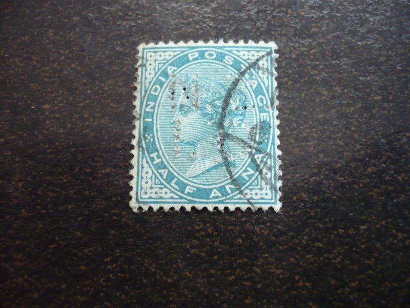 Stamps - India - Scott# 36 - Used Part Set of 1 Perfin Stamp