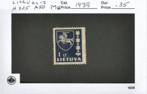 LITHUANIA #305, UNUSED MINT HINGED ON 102 CARD - 1939 - LITH060