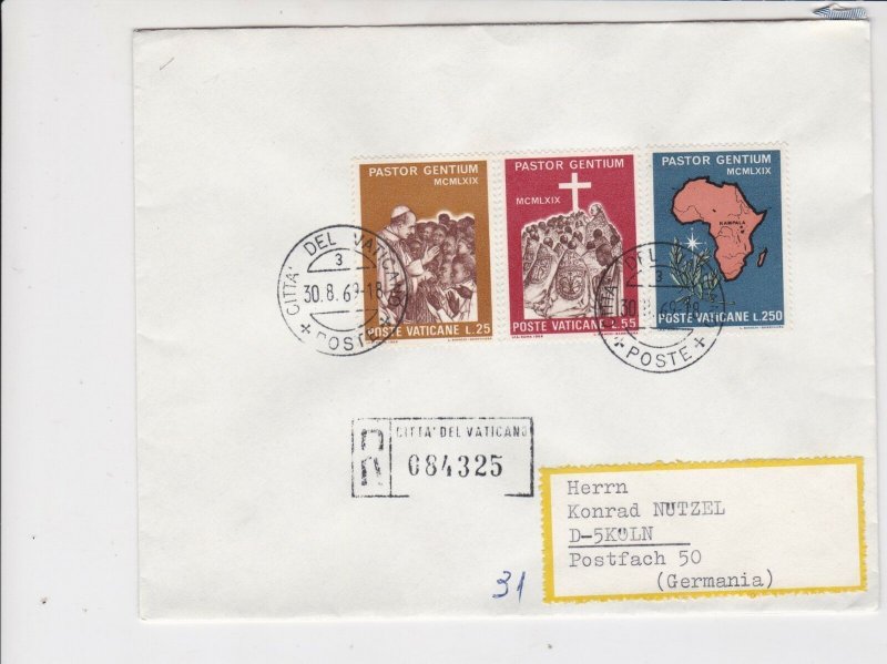 Vatican 1969 Registered to Germany Island Pope + People Stamps Cover Ref 29466