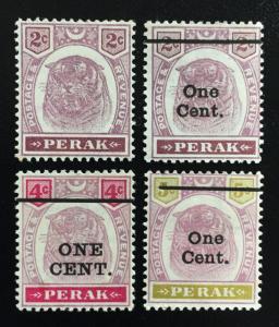 Malaya 1895 & 1900 Perak Tiger 4V MH & LH SG#67 & 81-83 M1822