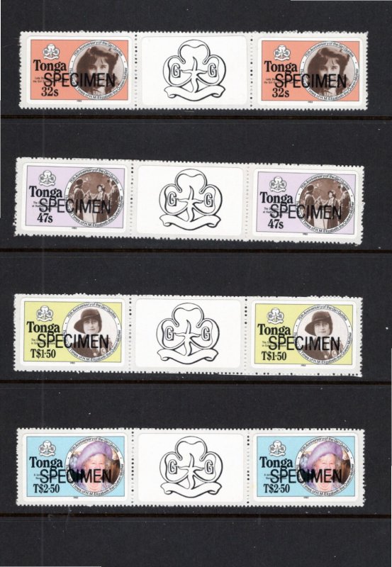 Tonga 1985 MNH Sc 608-11 SPECIMEN Gutter pairs-1