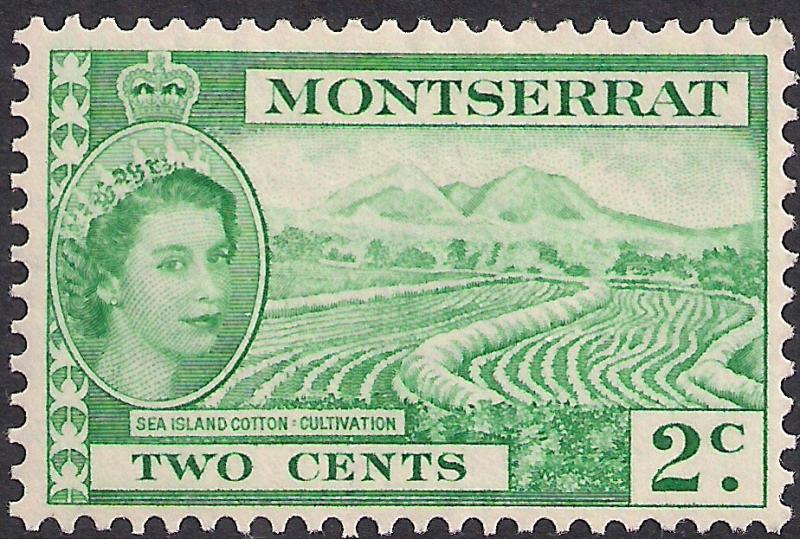 Montserrat 1953 QE2 2ct Green Sea Island Cotton MM SG 138 (H1416)