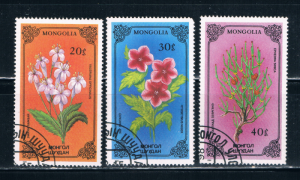 Mongolia #1514-16 Used Flowers 1986 (M0097)