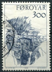 Faroe Islands Sc#150 Used, 3k bl blk, Bridges (1986)