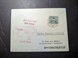 1929 Poland Airmail First Flight Cover FFC Pozanan to Bydgoszcz 150 Flown