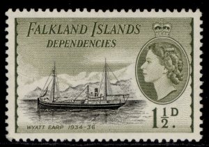 Falkland Islands - QEII Dependencies Sg G28, 1 1/2 D Black & Olive, M Perfect-