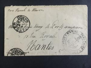 1908 Tanger Morocco Stampless cover to Nantes France French Navy Mail