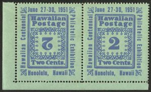 US 1951 Poster Stamp, Honolulu, Hawaii Philatelic Exhibition Mint NH Tete-Beche